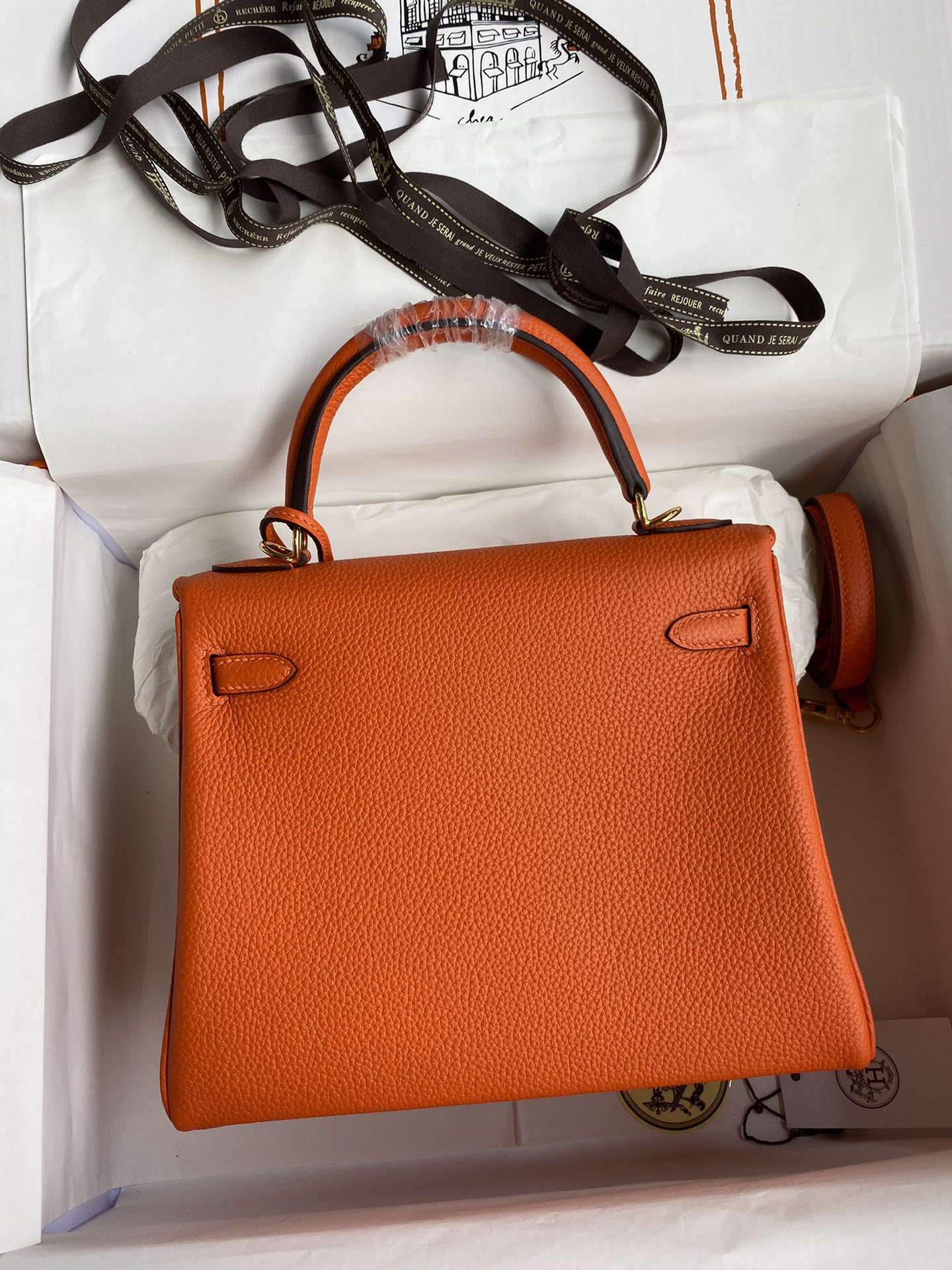 Hermes Kelly 25cm Handbag Shoulder Bag in Orange Togo Leather